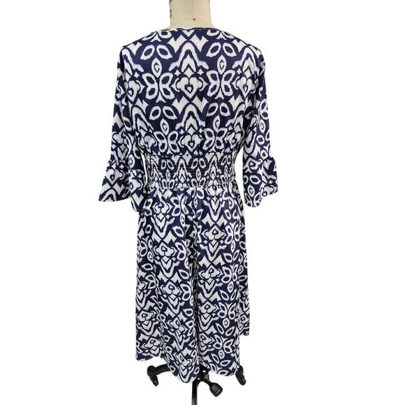 Navy Blue/White Summer Dress Elastic High Waist V-Neck Sz XL Lightweight - Picture 4 of 5
